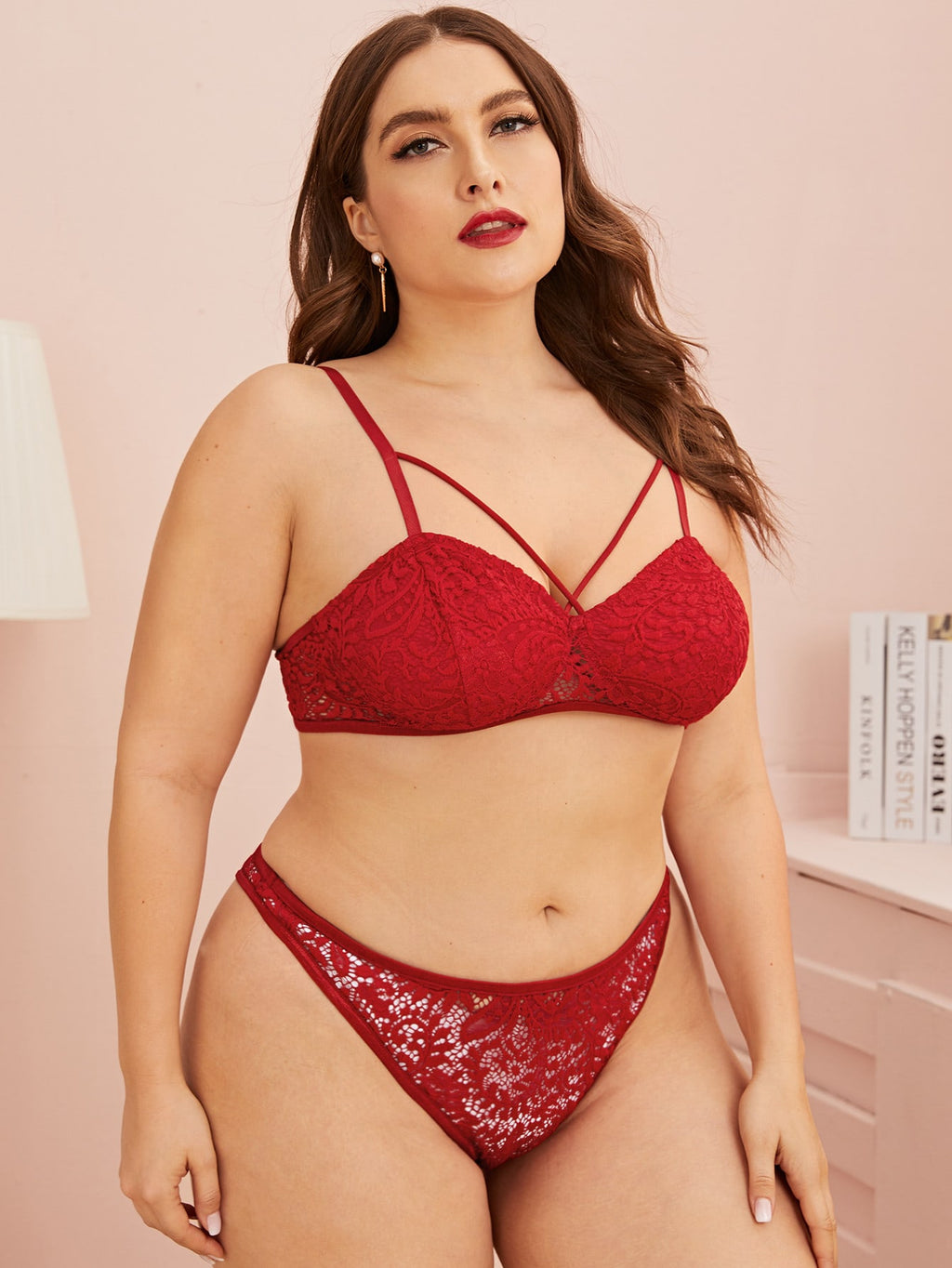 Ensemble sous-vêtements sexy en dentelle rouge - Modèle Jennifer