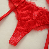 Ensemble lingerie sexy femme avec jarretière rouge - Modèle Micheline