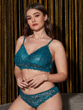 Ensemble de sous vêtement bleu avec dentelle florale - Modèle Lucienne