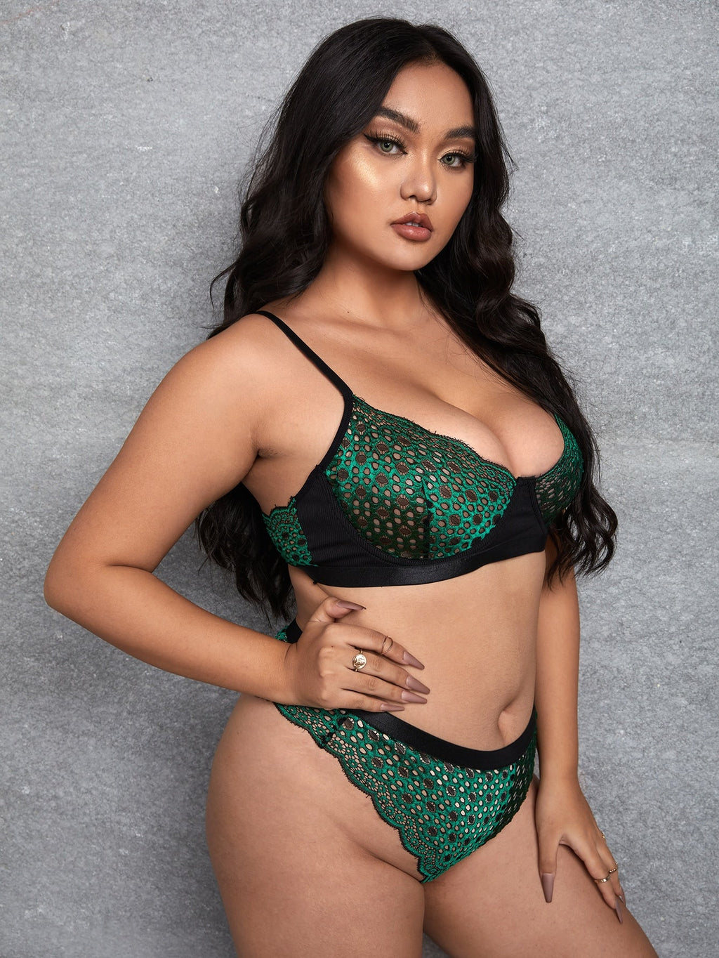 Ensemble lingerie couleur émeraude - Modèle Henriette