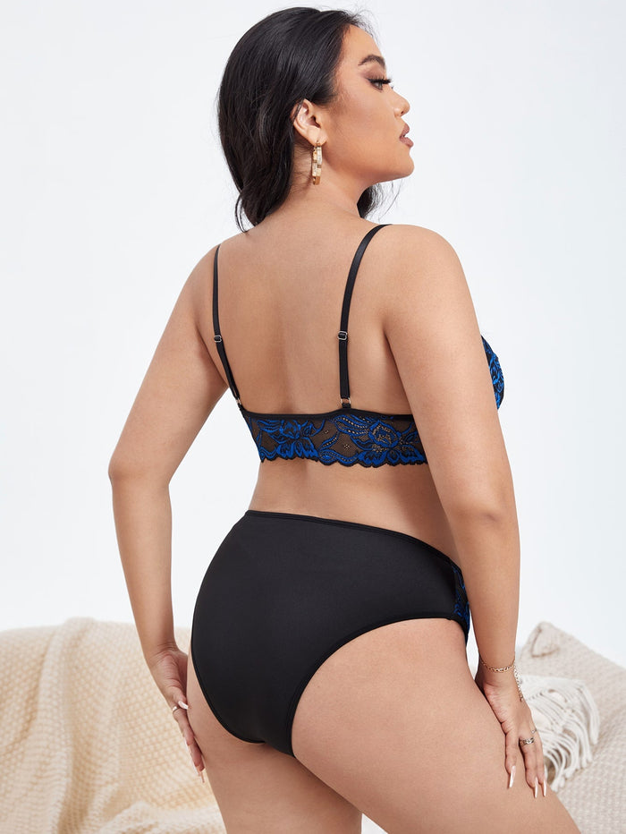 Ensemble de lingerie noir floral en dentelle - Modèle Émilie