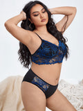 Ensemble de lingerie noir floral en dentelle - Modèle Émilie