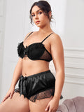 Ensemble sous-vêtements sexy à armature en satin noir - Modèle Solènne