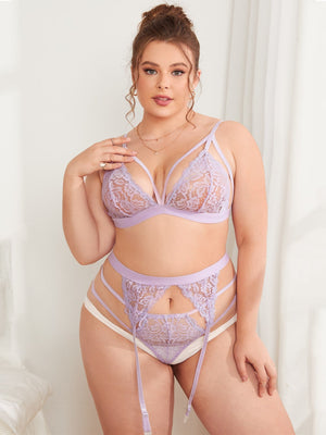 Ensemble de lingerie femme sexy avec jarretière rose - Modèle Noëlle