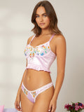 Ensemble de lingerie en satin avec broderie florale - Modèle Fleure