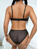 Ensemble de lingerie sexy transparente avec broderie rouge - Modèle Rébecca